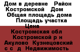 Дом в деревне › Район ­ Костромской › Дом ­ 18 › Общая площадь дома ­ 76 › Площадь участка ­ 15 000 › Цена ­ 1 100 000 - Костромская обл., Костромской р-н, Акулово (Кузнецовский с/с) д. Недвижимость » Дома, коттеджи, дачи продажа   